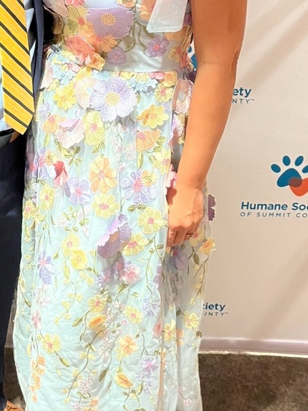 Just Me Light Blue Maxi Skirt with Pastel Floral Appliqués